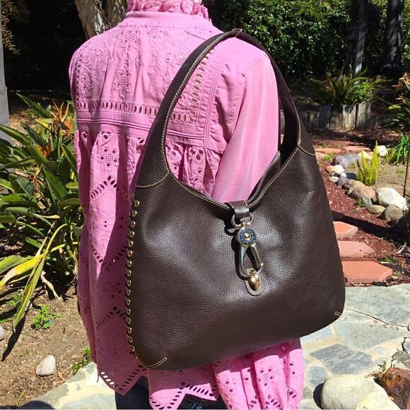 DOONEY AND BOURKE BROWN LEATHER WOVEN DETAILS GOLD HARDWARE - Picture 15 of 16